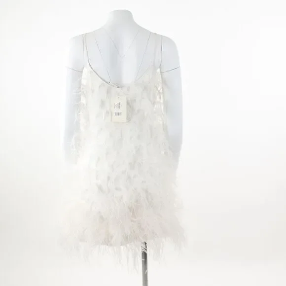 Cult Gaia Zariah Ostritch Feather Dress in Off White - Picture 3 of 5